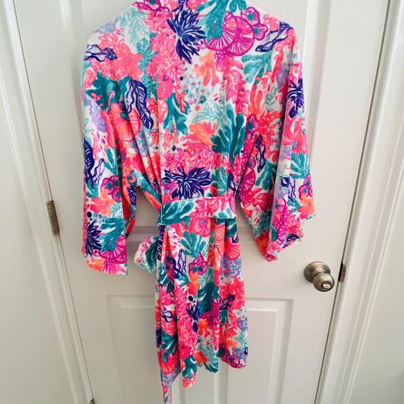 Lilly Pulitzer Floral Robe Womens L Seaside Carnivale Velour Elaine preppy comfy - Picture 4 of 4